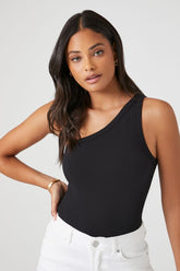 Forever 21 Women's Ribbed One-Shoulder Sleeveless Bodysuit Black