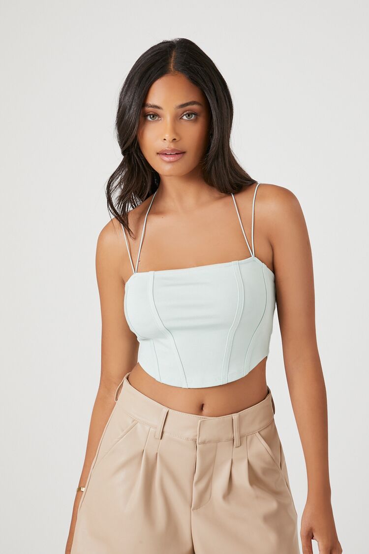 Forever 21 Women's Strappy Bustier Cropped Cami Seafoam