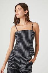 Forever 21 Women's Striped Lace-Up Flounce Cami Navy/White