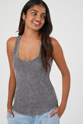 Forever 21 Women's Thermal Mineral Wash Tank Top Charcoal