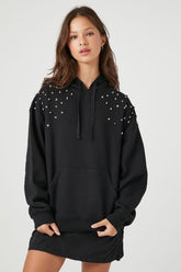 Forever 21 Women's Studded Fleece Hoodie Sweatshirt Charcoal/Multi