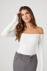 Forever 21 Women's Sweater-Knit Off-the-Shoulder Bodysuit White