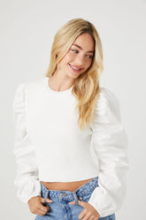 Forever 21 Women's Ruched Sweater-Knit Crop Top White