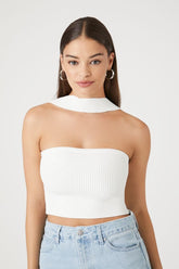 Forever 21 Women's Reverse Halter Sweater-Knit Crop Top White