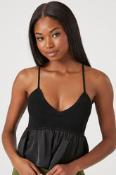 Forever 21 Women's Sweater-Knit Flounce Cami Black