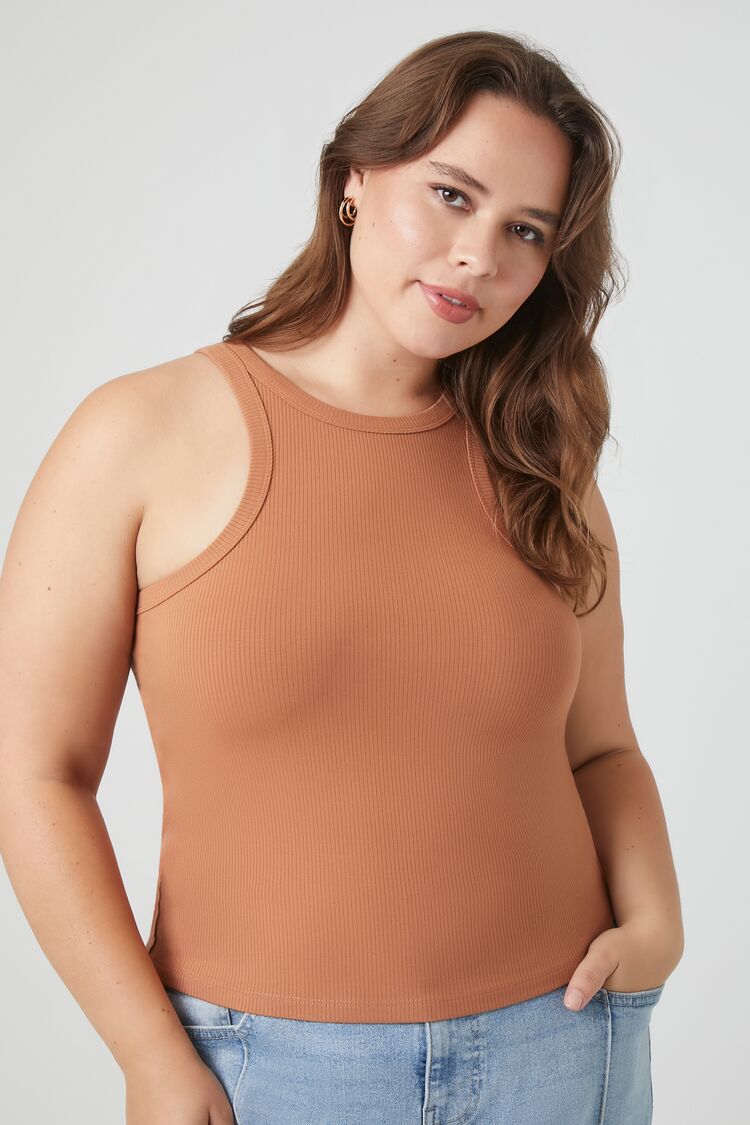 Forever 21 Plus Women's Ribbed Racerback Tank Top Praline