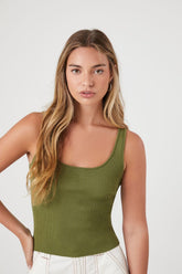 Forever 21 Women's Sweater-Knit Ribbed Tank Top Olive