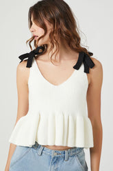 Forever 21 Women's Sweater-Knit Bow Top White/Black