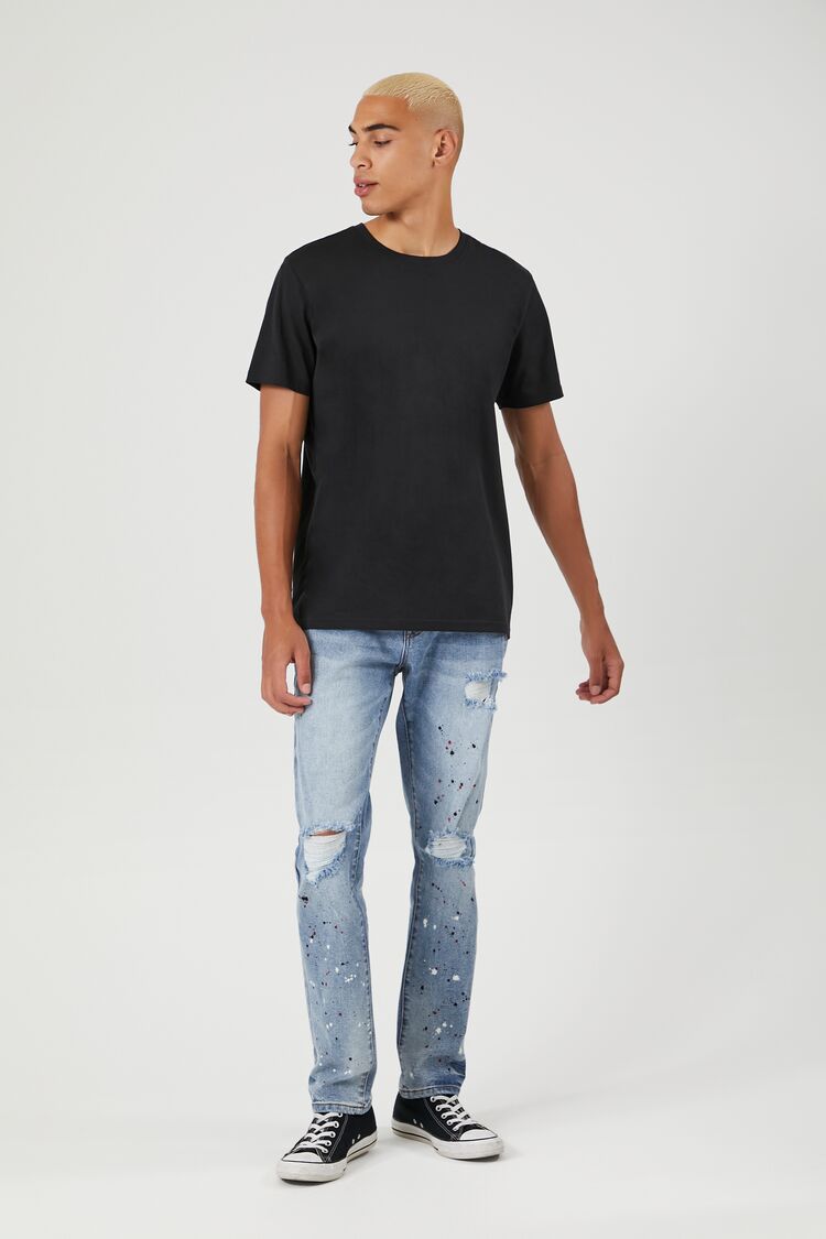 Forever 21 Men's Distressed Paint Splatter Jeans Dark Denim