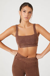 Forever 21 Women's Acid Wash Square-Neck Sports Bra Chocolate