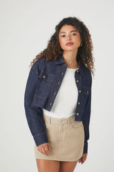 Forever 21 Women's Cropped Raw-Cut Denim Shirt Dark Denim