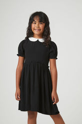 Forever 21 Girls Puff-Sleeve Dress (Kids) Black/White