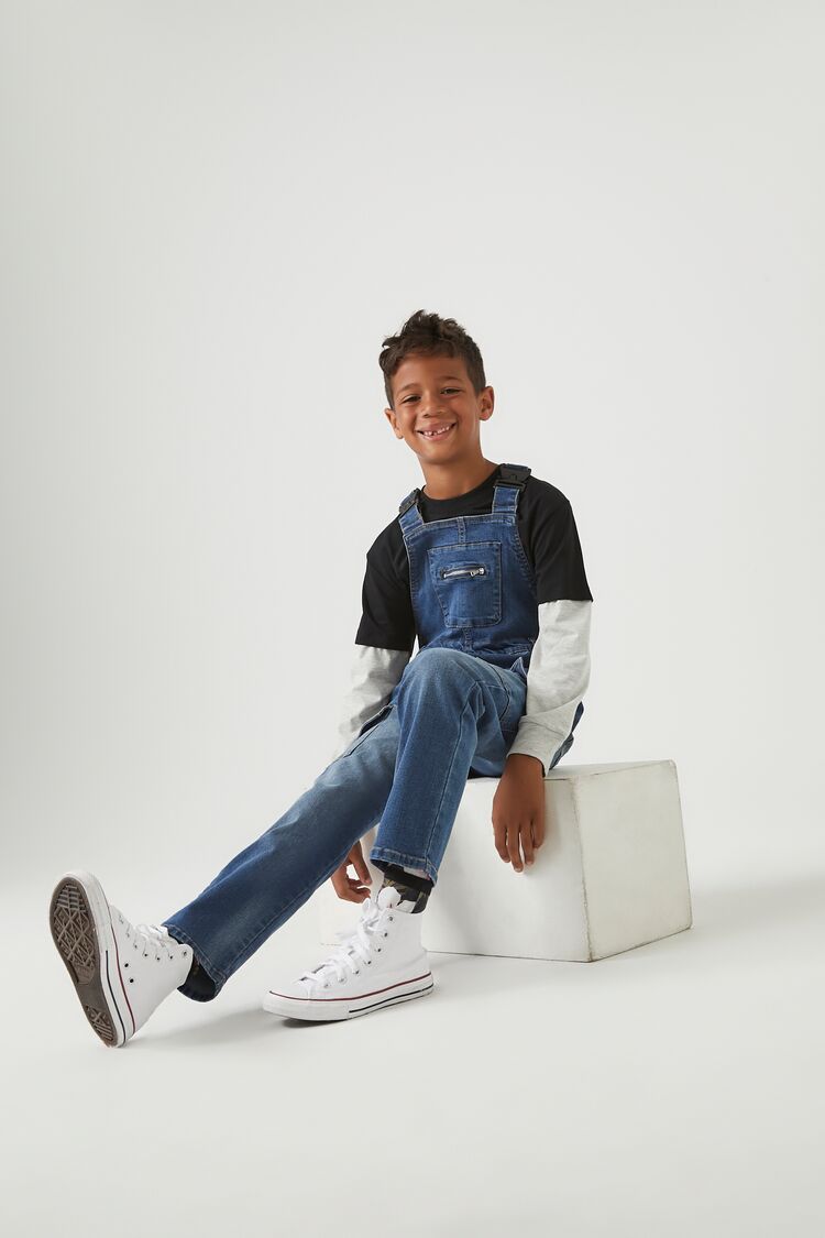 Forever 21 Kids Release Buckle Overalls (Girls + Boys) Light Denim