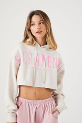 Forever 21 Women's Cropped Sacramento Graphic Hoodie Sweatshirt Taupe/Multi