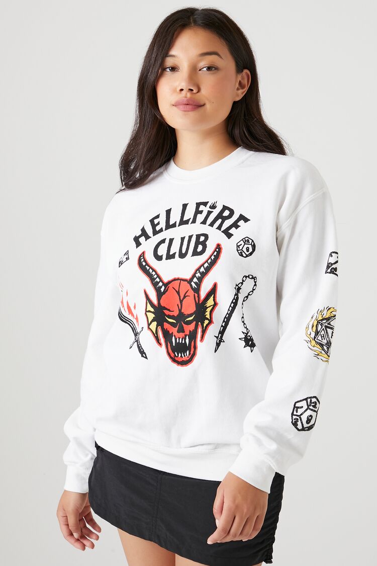 Forever 21 Women's Stranger Things Hellfire Club Pullover White/Multi