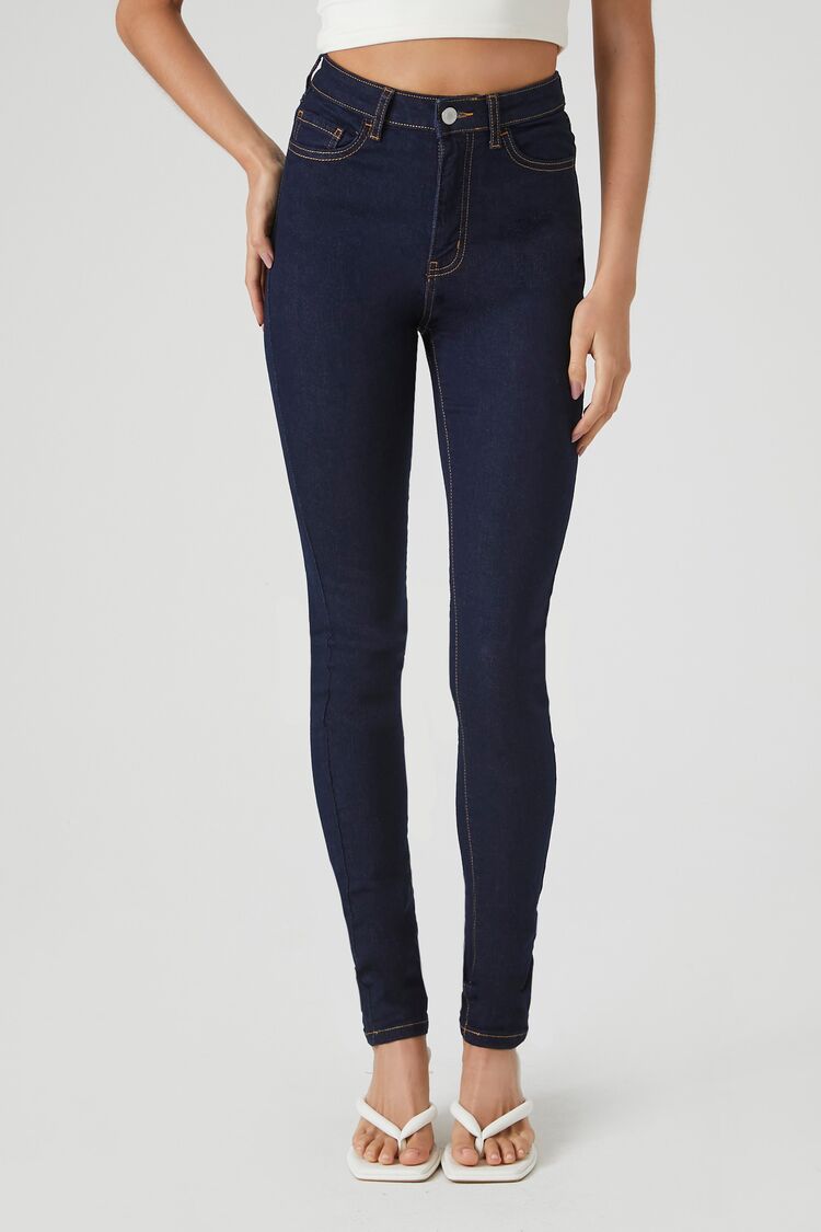 Forever 21 Women's Tall Stretch-Denim Skinny Jeans Dark Denim