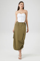 Forever 21 Women's Cargo Drawstring Midi Skirt Olive