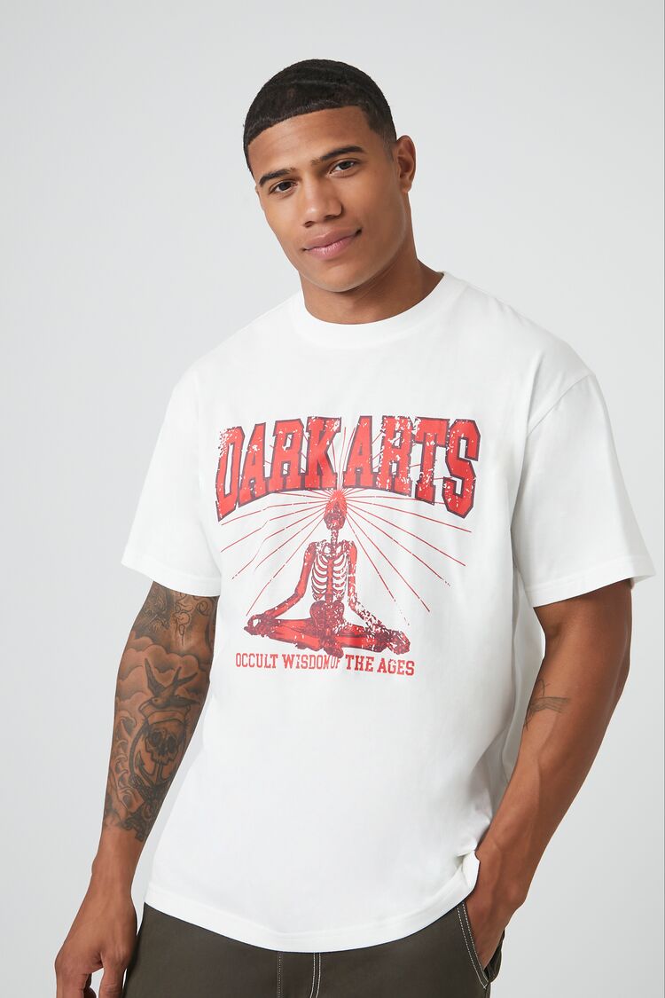 Forever 21 Men's Dark Arts Skeleton Graphic T-Shirt White/Red