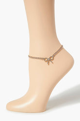 Forever 21 Women's Rhinestone Bow Anklet Gold/Clear