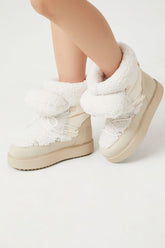 Forever 21 Women's Faux Shearling/Sherpa-Trim & Suede Booties Nude