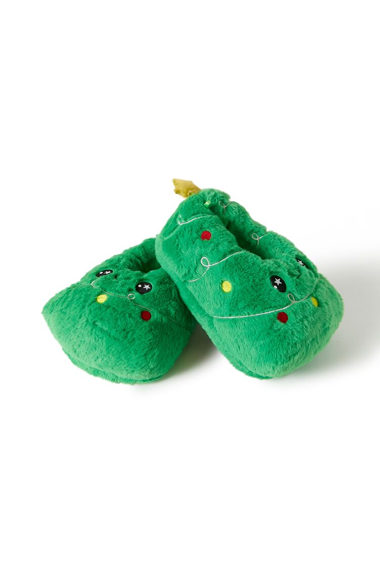 Forever 21 Women's Plush Christmas Tree House Slippers Green