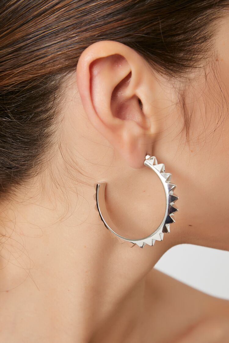 Forever 21 Women's Spikey Hoop Earrings Silver