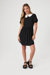 Forever 21 Women's Collar Puff-Sleeve Mini Dress Black