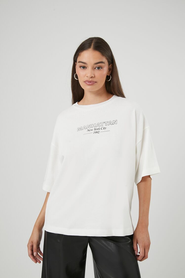 Forever 21 Women's Manhattan Graphic Oversized T-Shirt White/Black