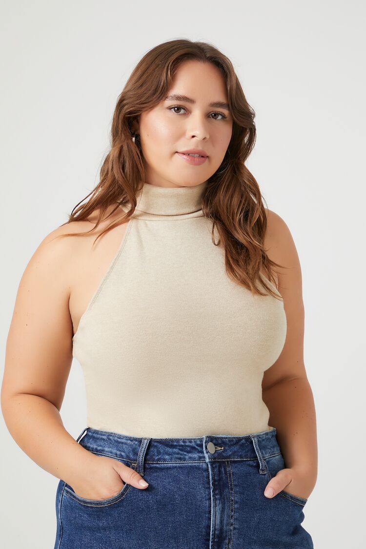 Forever 21 Plus Women's Sleeveless Turtleneck Top Taupe