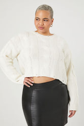 Forever 21 Plus Women's Cable Knit Cropped Sweater Vanilla