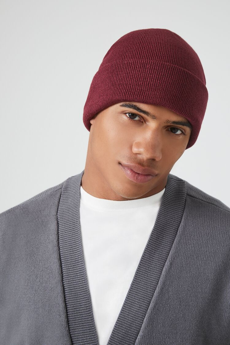 Forever 21 Men's Ribbed Foldover Beanie Burgundy