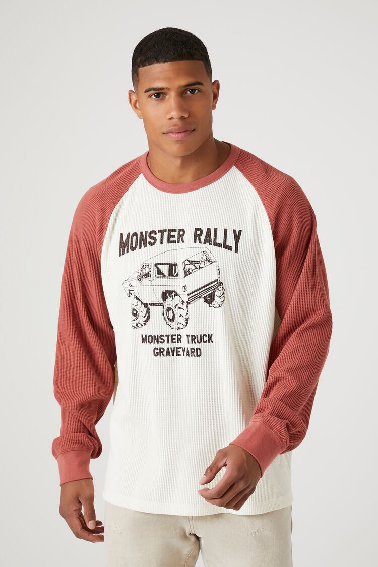 Forever 21 Men's Monster Rally Graphic Raglan T-Shirt Rust/Cream