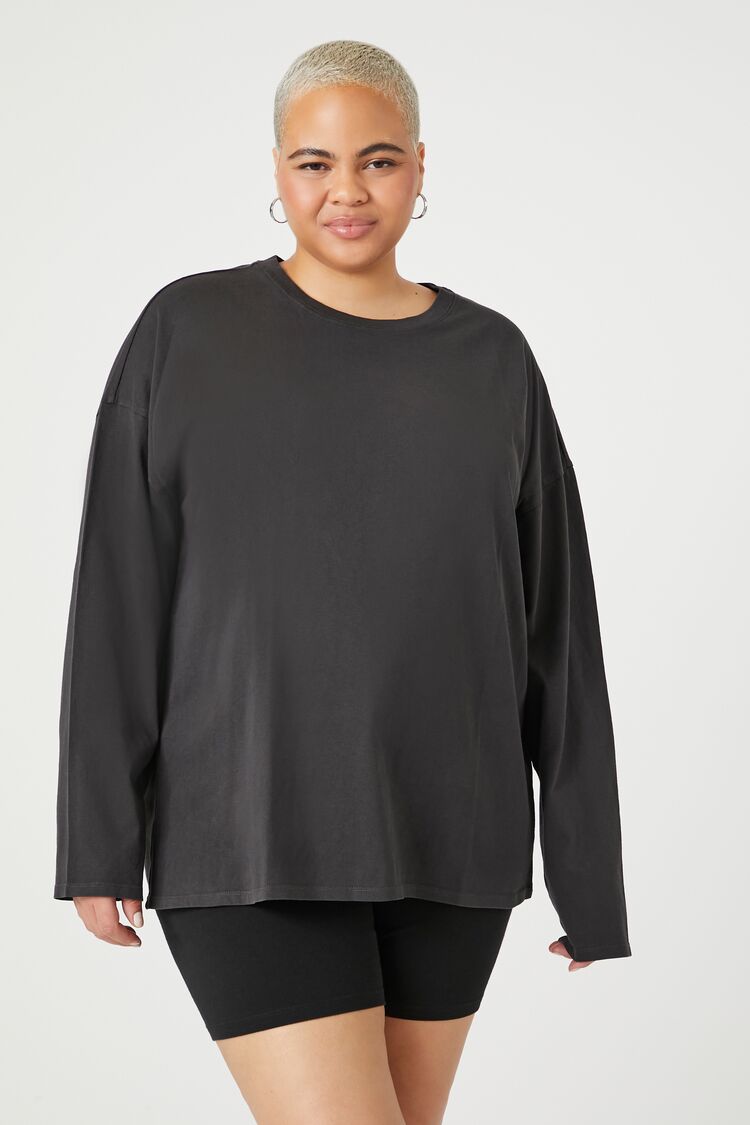 Forever 21 Plus Women's Drop-Sleeve T-Shirt Black