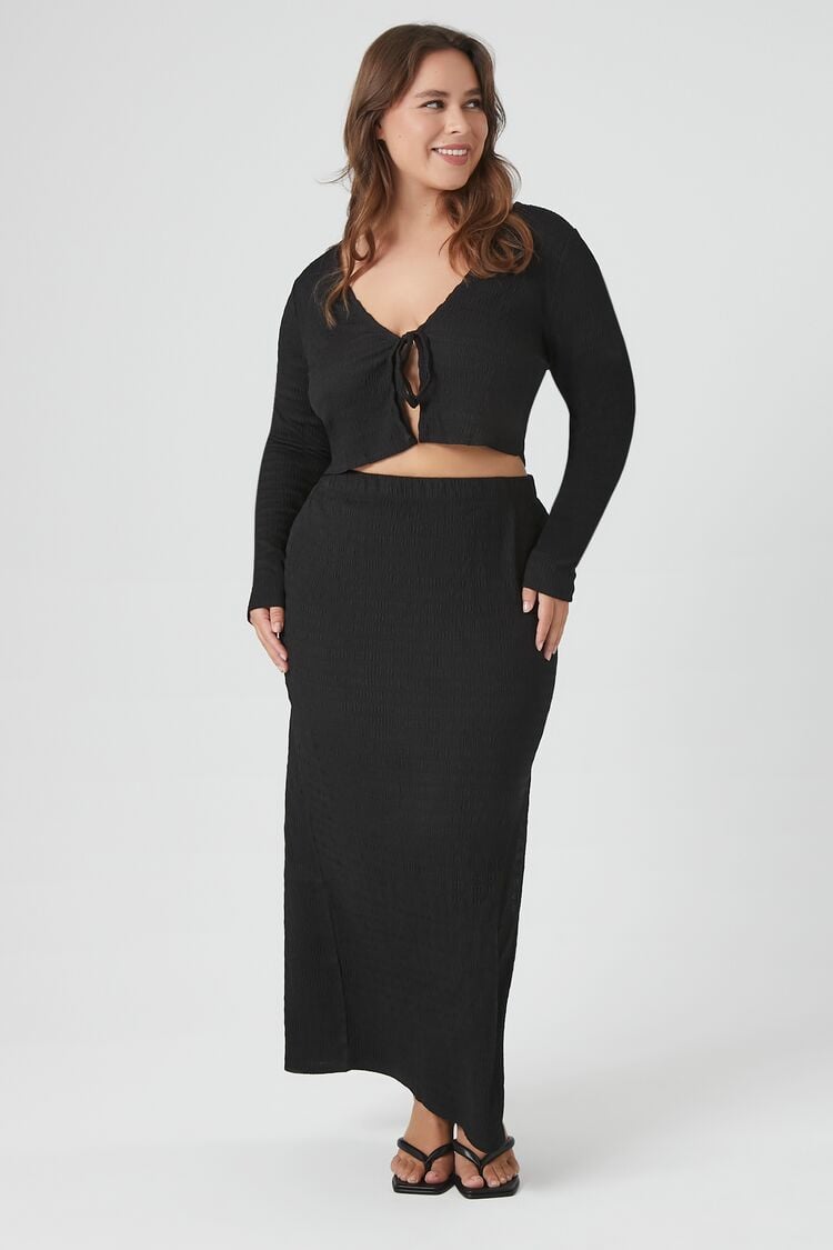 Forever 21 Plus Women's Tie-Front Crop Top & Maxi Skirt Black