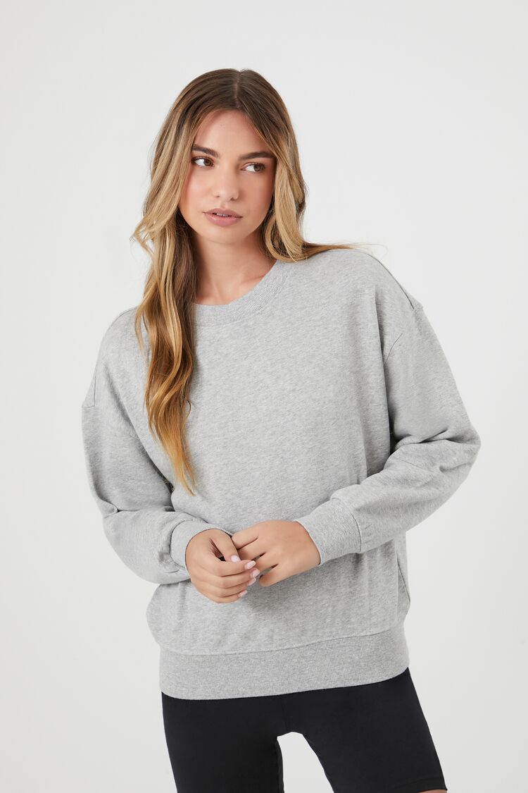 Forever 21 Women's French Terry Mineral Wash Pullover Heather Grey