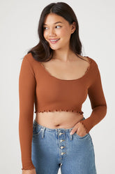 Forever 21 Women's Seamless Lettuce-Edge Crop Top Root Beer