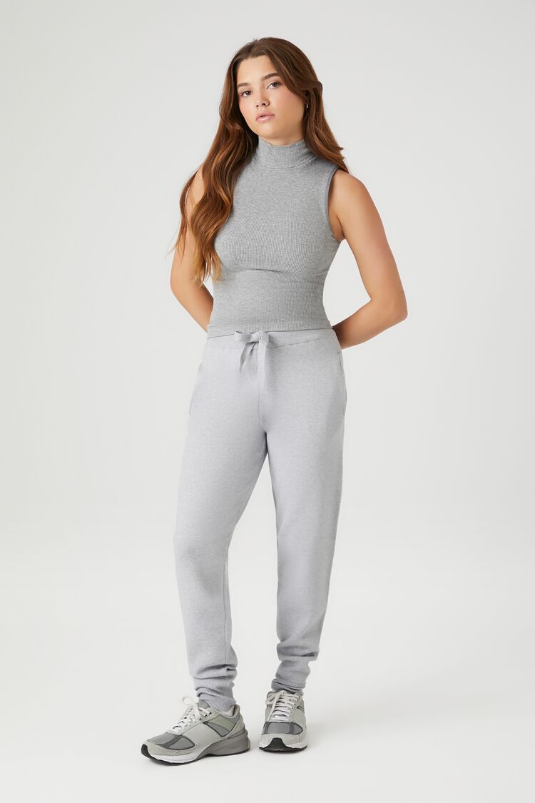 Forever 21 Women's Sweater-Knit Drawstring Joggers Heather Grey