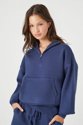 Forever 21 Women's Half-Zip Sweater-Knit Pullover Navy