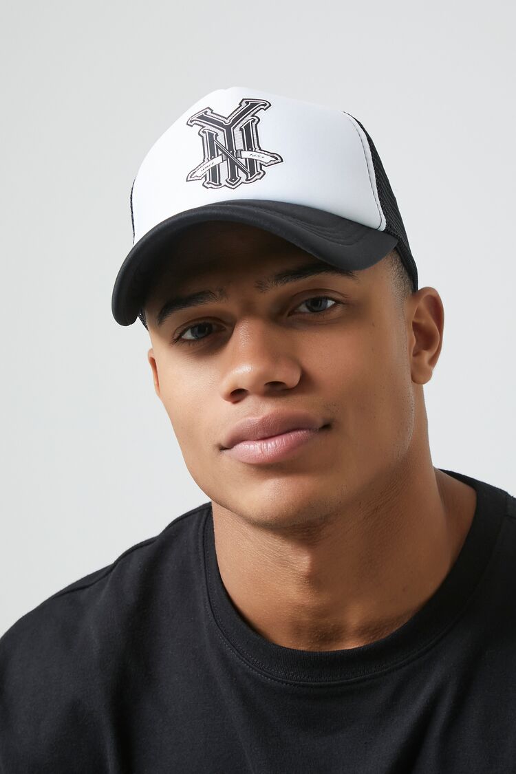 Forever 21 Men's NY Graphic Trucker Baseball Cap Black/White