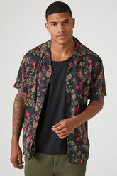 Forever 21 Men's Floral Print Short-Sleeve Shirt Black/Multi