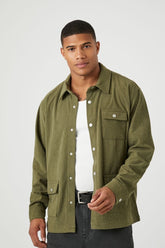 Forever 21 Men's Corduroy Long-Sleeve Shirt Olive