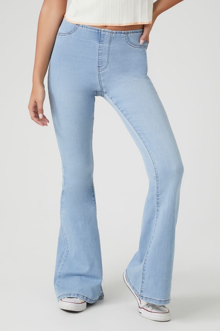 Forever 21 Women's Stretch-Denim Flare Jeans Light Denim