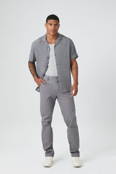 Forever 21 Men's Twill Mid-Rise Slim-Fit Pants Grey