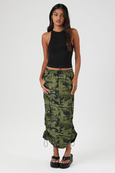 Forever 21 Women's Camo Print Cargo Midi Skirt Olive/Multi