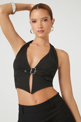 Forever 21 Women's Plunging Cropped Halter Top Black