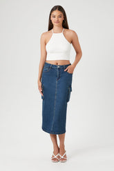 Forever 21 Women's Denim Cargo Midi Skirt Medium Denim