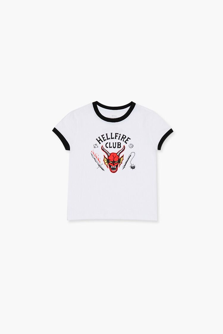 Forever 21 Girls Hellfire Club Ringer T-Shirt (Kids) White/Multi