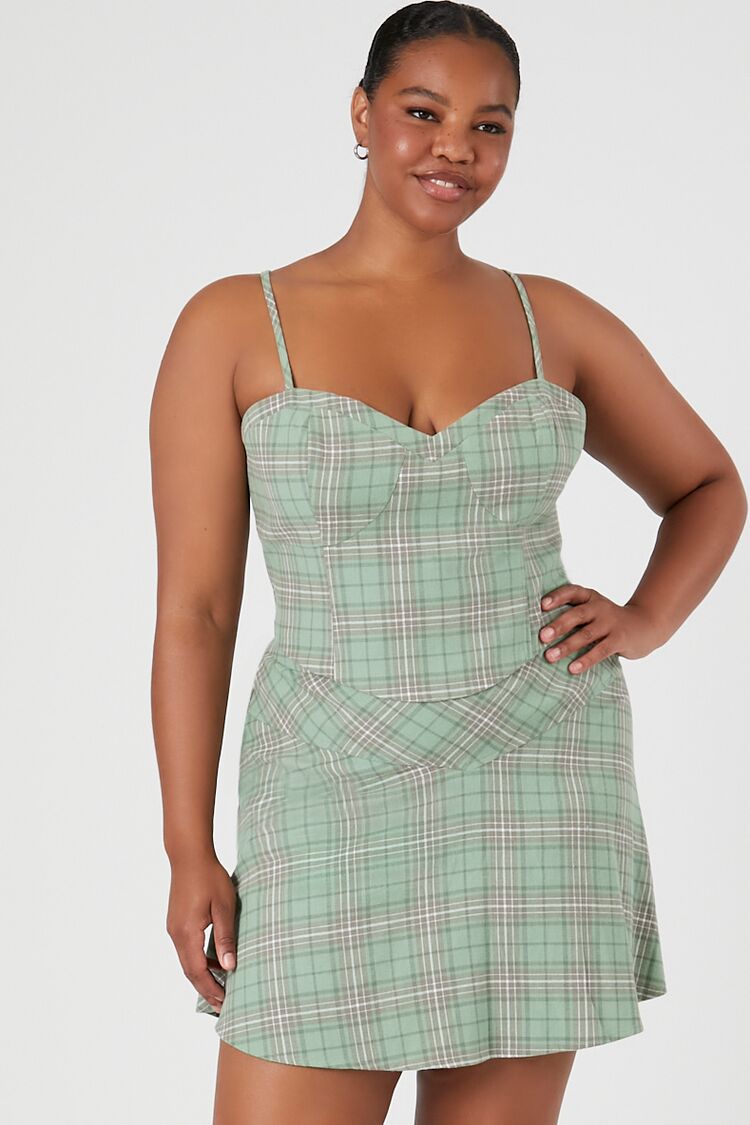 Forever 21 Plus Women's Plaid A-Line Mini Skirt Green/Multi