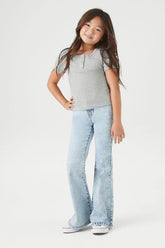 Forever 21 Girls Acid Wash Flare Jeans (Kids) Light Denim