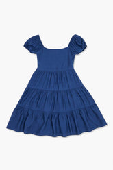 Forever 21 Girls Smocked Puff-Sleeve Dress (Kids) Navy